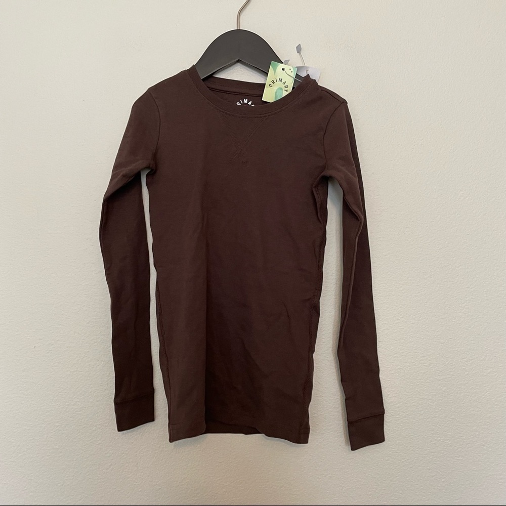 NWT primary organic long sleeve pj top chocolate sz.8-9